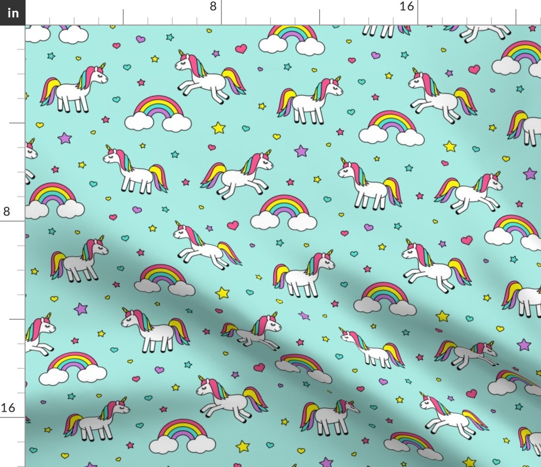 unicorns with rainbows (bright) on aqua