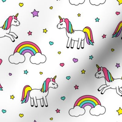 unicorns with rainbows (bright) on white