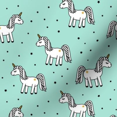 monochrome unicorns (aqua)