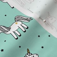 monochrome unicorns (aqua)