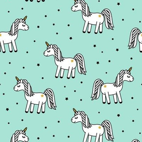 monochrome unicorns (aqua)