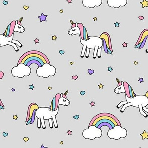 unicorns with rainbow (pastel) on grey