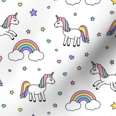 unicorn with rainbows (pastel) on white