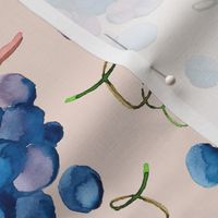 watercolor grapes with vines on champagne pink