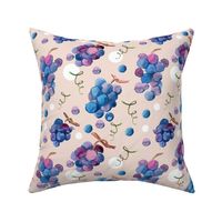 watercolor grapes with vines on champagne pink