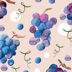 watercolor grapes with vines on champagne pink