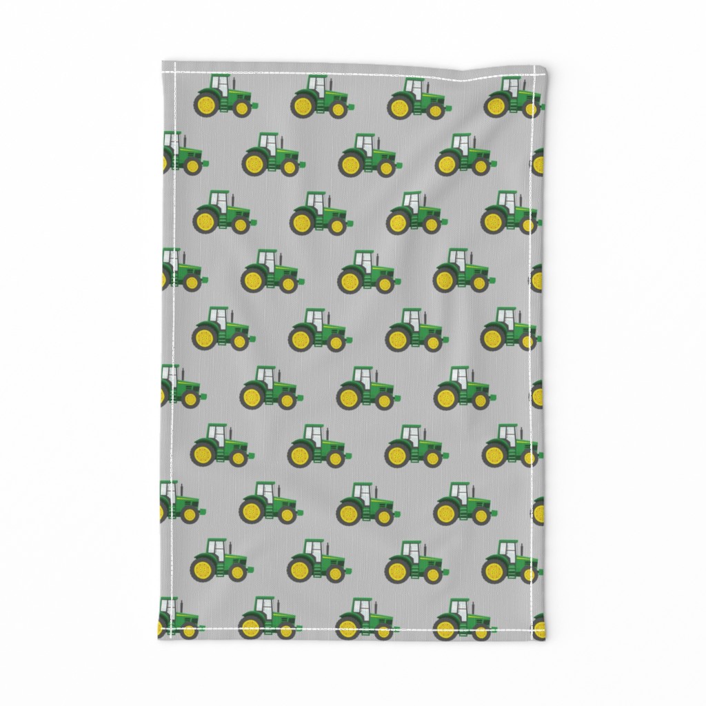 green tractors on grey - farm fabric