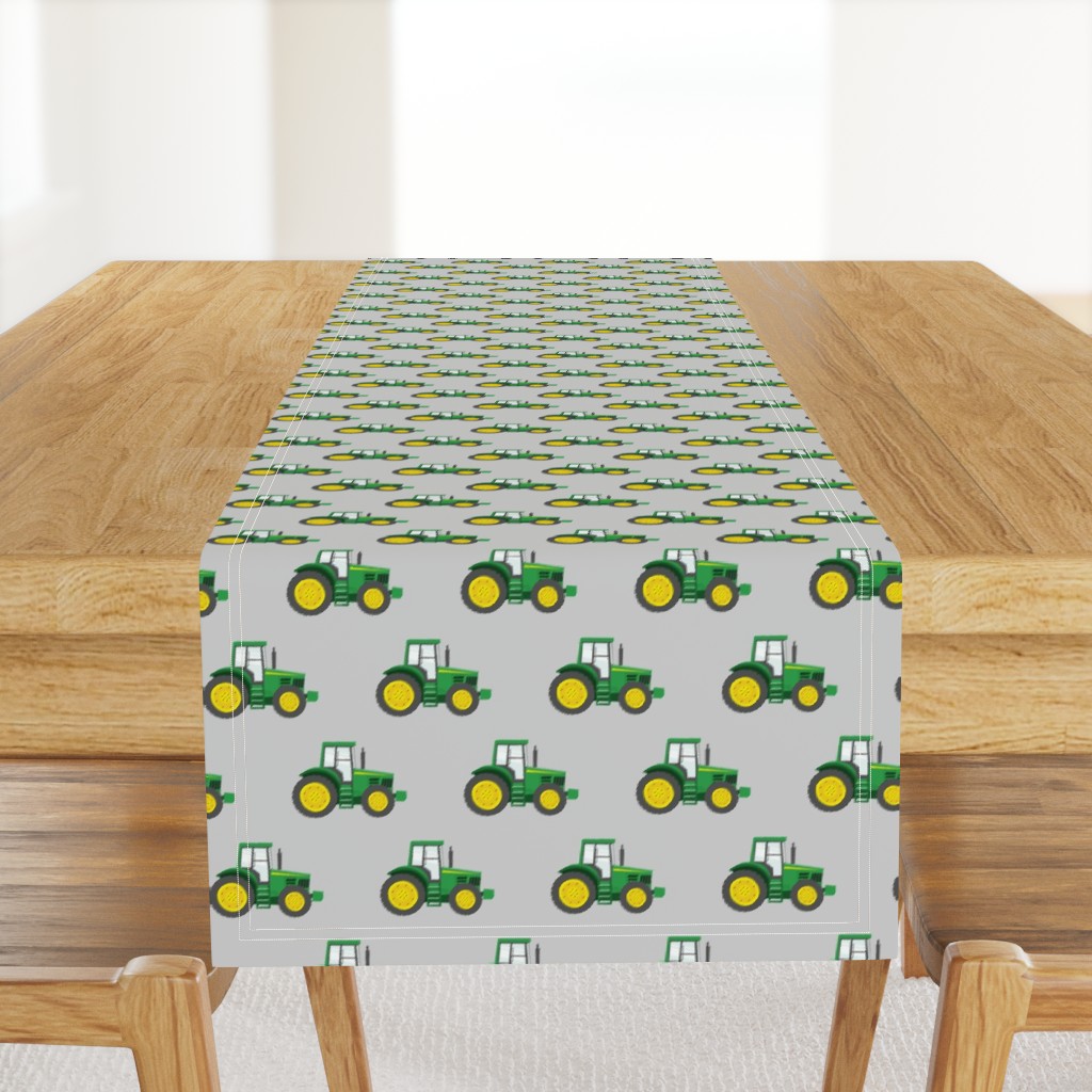 green tractors on grey - farm fabric