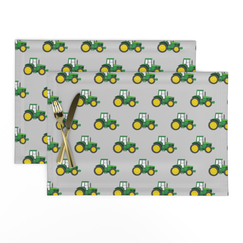 green tractors on grey - farm fabric