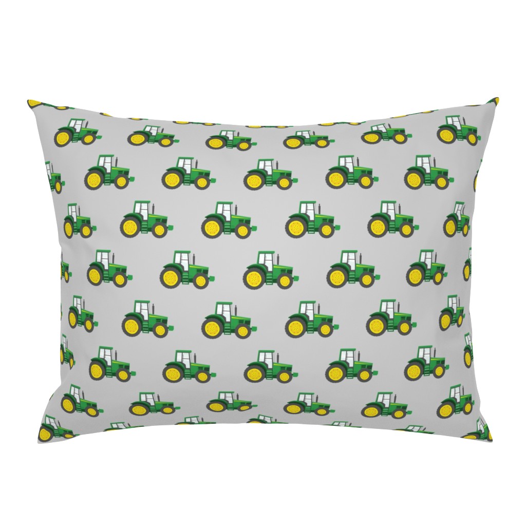 green tractors on grey - farm fabric