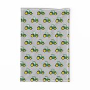 green tractors on grey - farm fabric