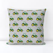 green tractors on grey - farm fabric