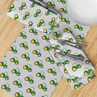 green tractors on grey - farm fabric