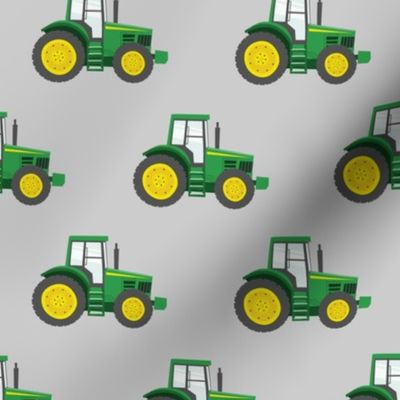 green tractors on grey - farm fabric