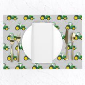 green tractors on grey - farm fabric