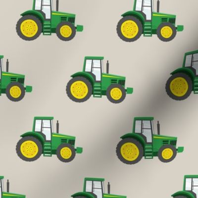 green tractor on beige - farm fabric