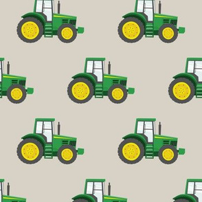 green tractor on beige - farm fabric