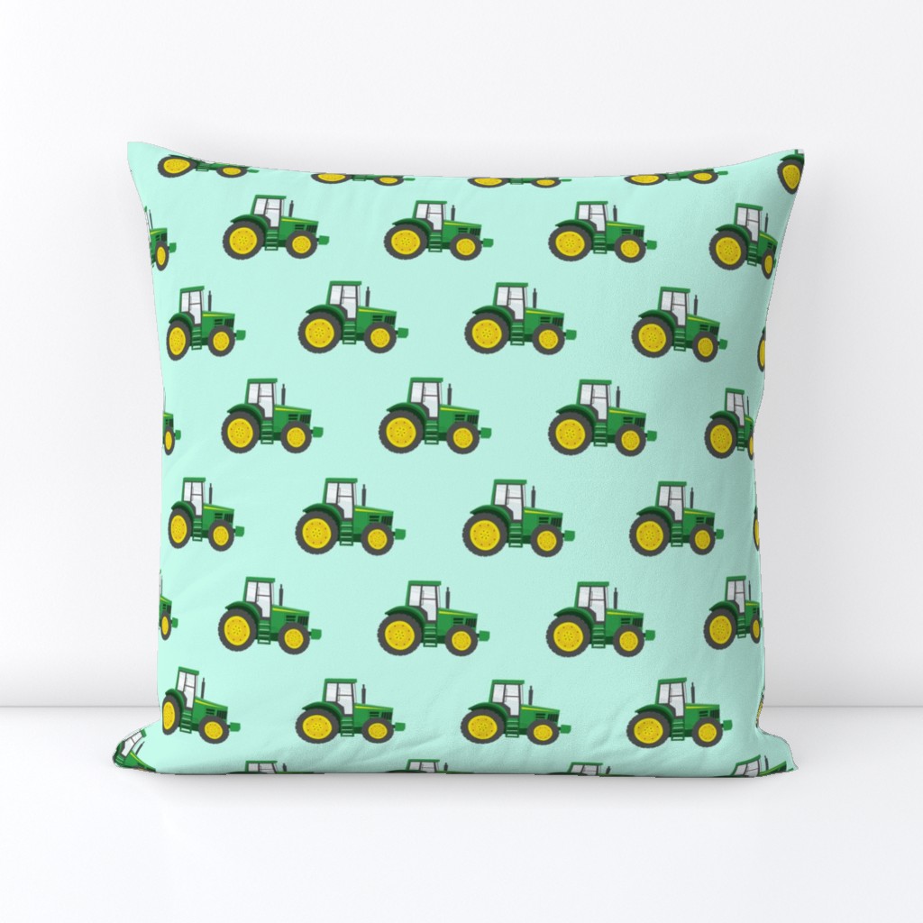 green tractors on blue - farm fabrics