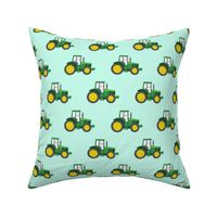 green tractors on blue - farm fabrics