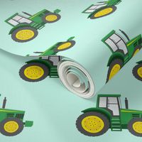 green tractors on blue - farm fabrics