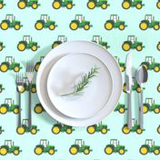 green tractors on blue - farm fabrics