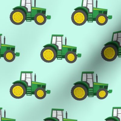 green tractors on blue - farm fabrics