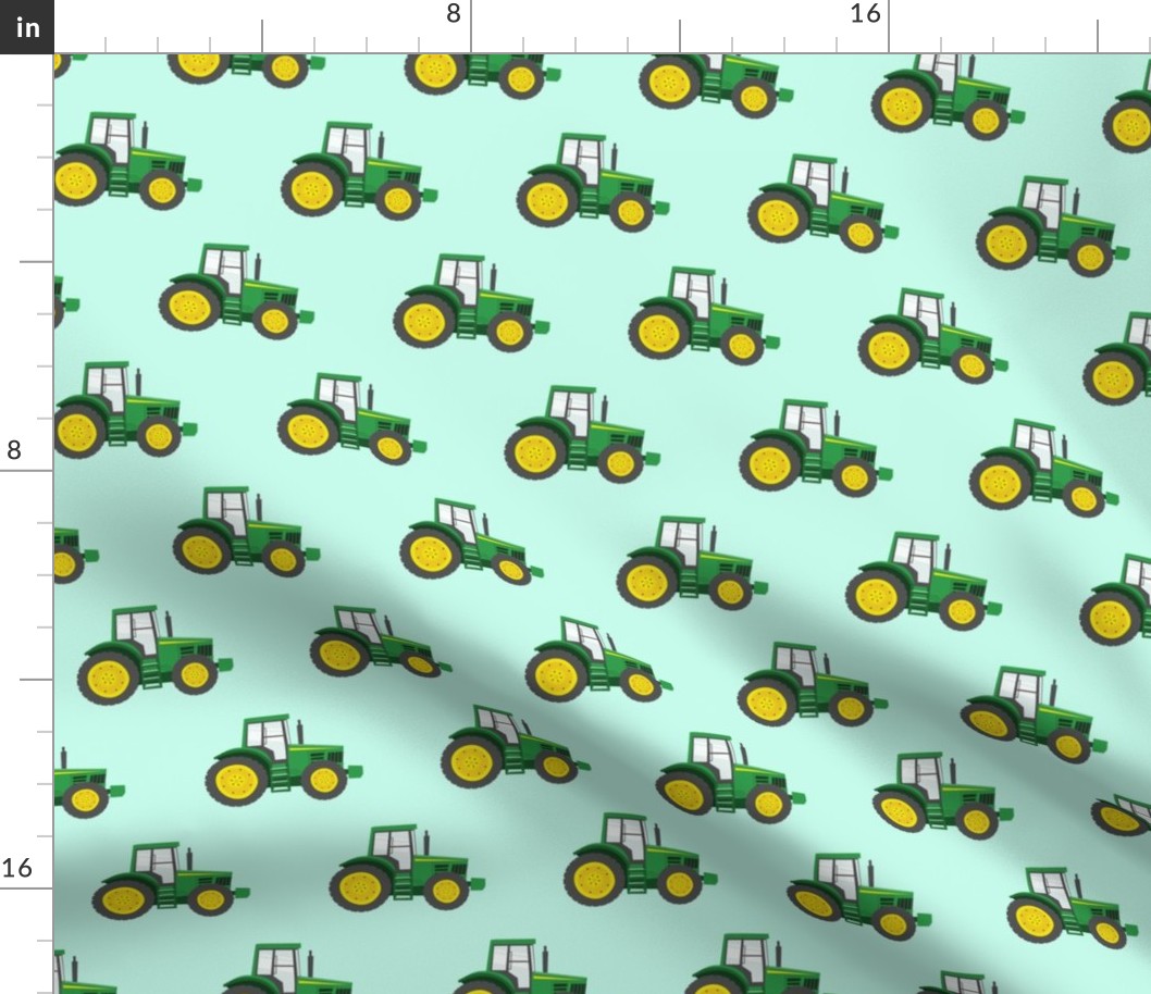 green tractors on blue - farm fabrics