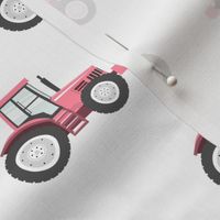 pink tractor on white - farm fabric 