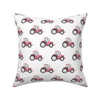 pink tractor on white - farm fabric 