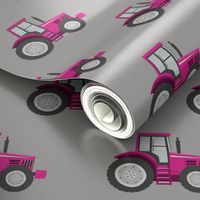 hot pink tractors on light grey