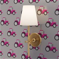 hot pink tractors on light grey