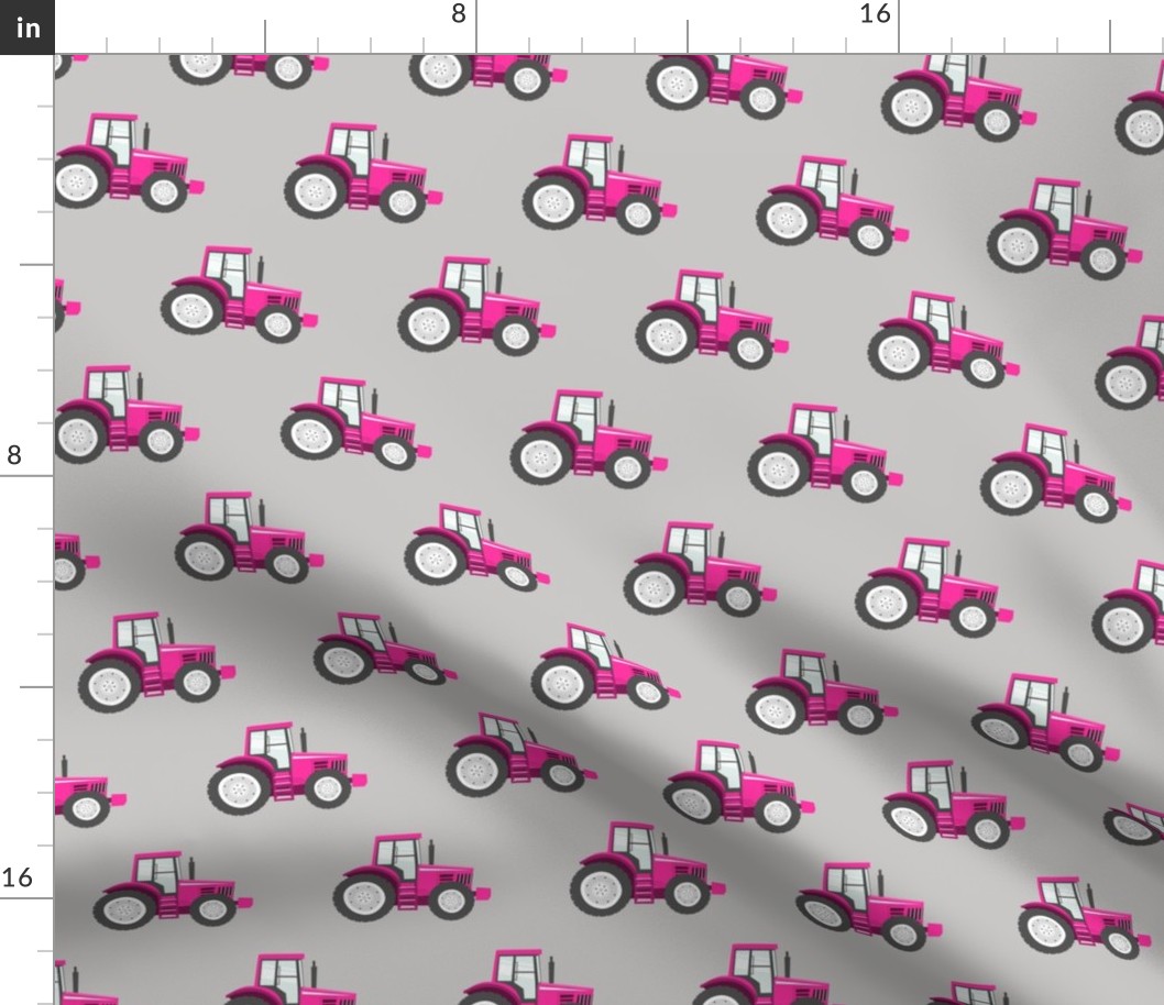 hot pink tractors on light grey