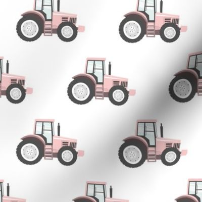 light pink tractor - farm fabric