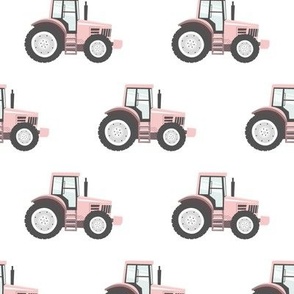 light pink tractor - farm fabric