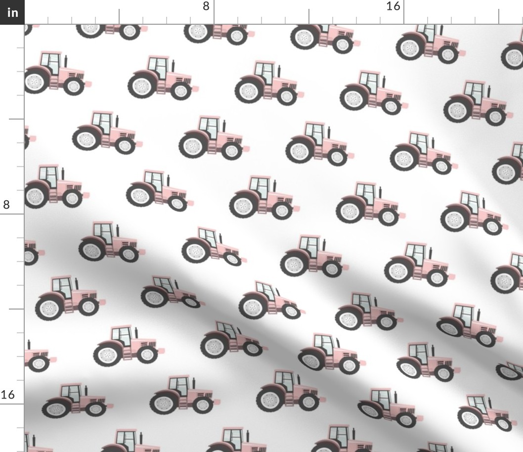 light pink tractor - farm fabric