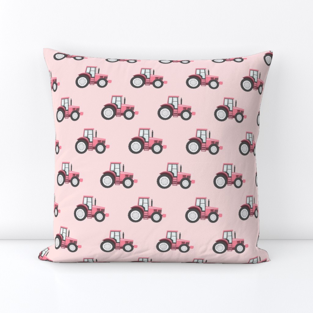 pink tractors on pink - farm themed fabric