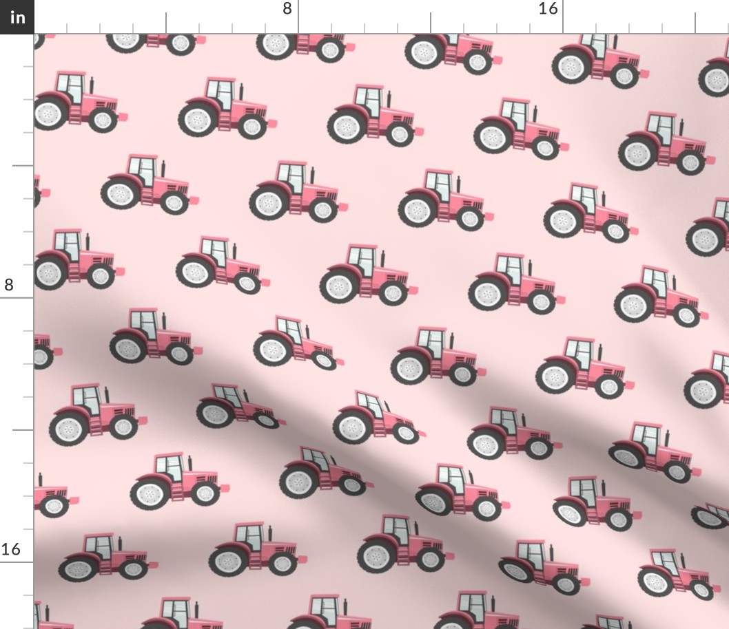 pink tractors on pink - farm themed fabric