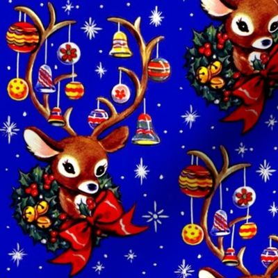 merry christmas xmas deer antlers horns mistletoe wreaths baubles decorations bows ribbons stars sparkles vintage retro kitsch