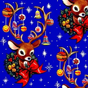 merry christmas xmas deer antlers horns mistletoe wreaths baubles decorations bows ribbons stars sparkles vintage retro kitsch