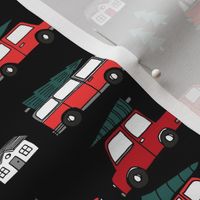 Christmas cars with christmas trees cute fabric winter holiday black