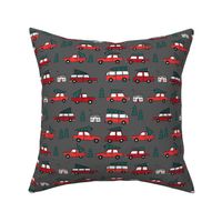 Christmas cars with christmas trees cute fabric winter holiday charcoal