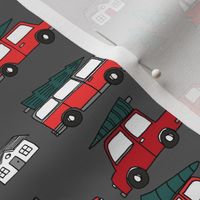 Christmas cars with christmas trees cute fabric winter holiday charcoal