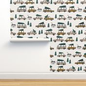 Christmas cars with christmas trees cute fabric winter holiday neutral