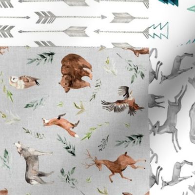 Rotated // Boho Woodland Creatures Cheater Quilt / Whole Cloth