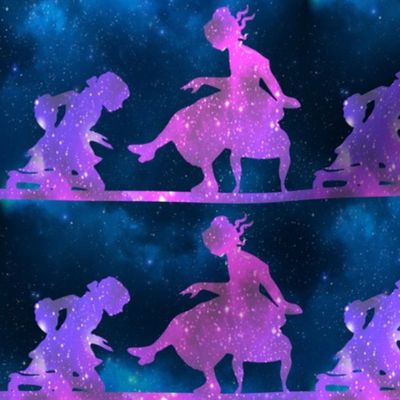 1 Cinderella fairy tales prince princess glass slippers shoes sparkles stars universe galaxy cosmic cosmos planets nebula silhouette watercolor effect  purple blue violet clouds