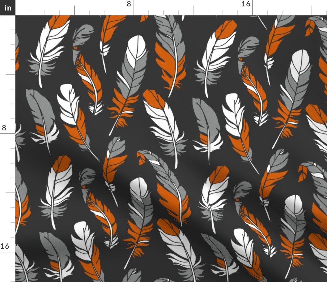 Feathers - Orange & Gray on Charcoal