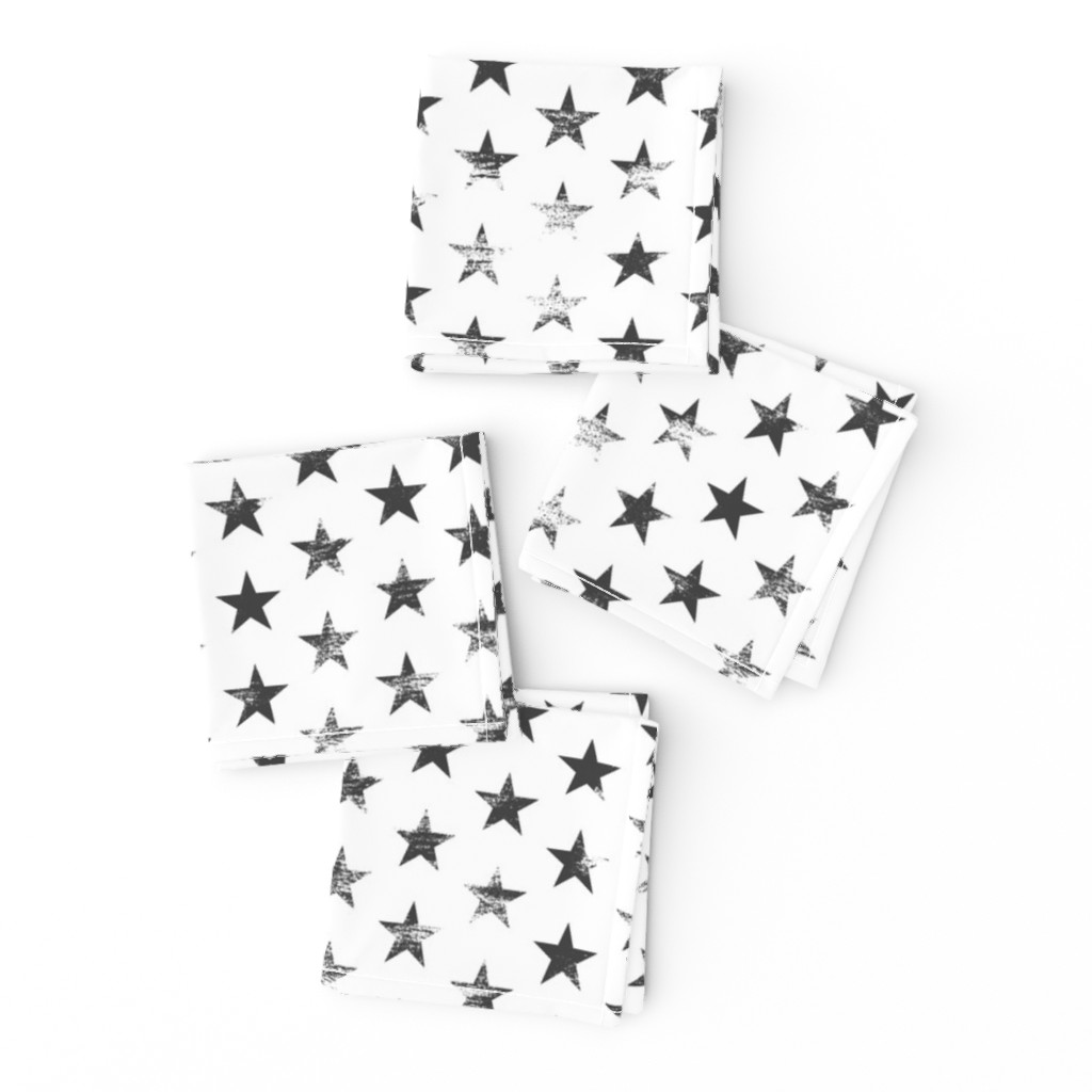 Distressed Charcoal Stars on White (Grunge Painted Vintage 4th of July American Flag Stars)