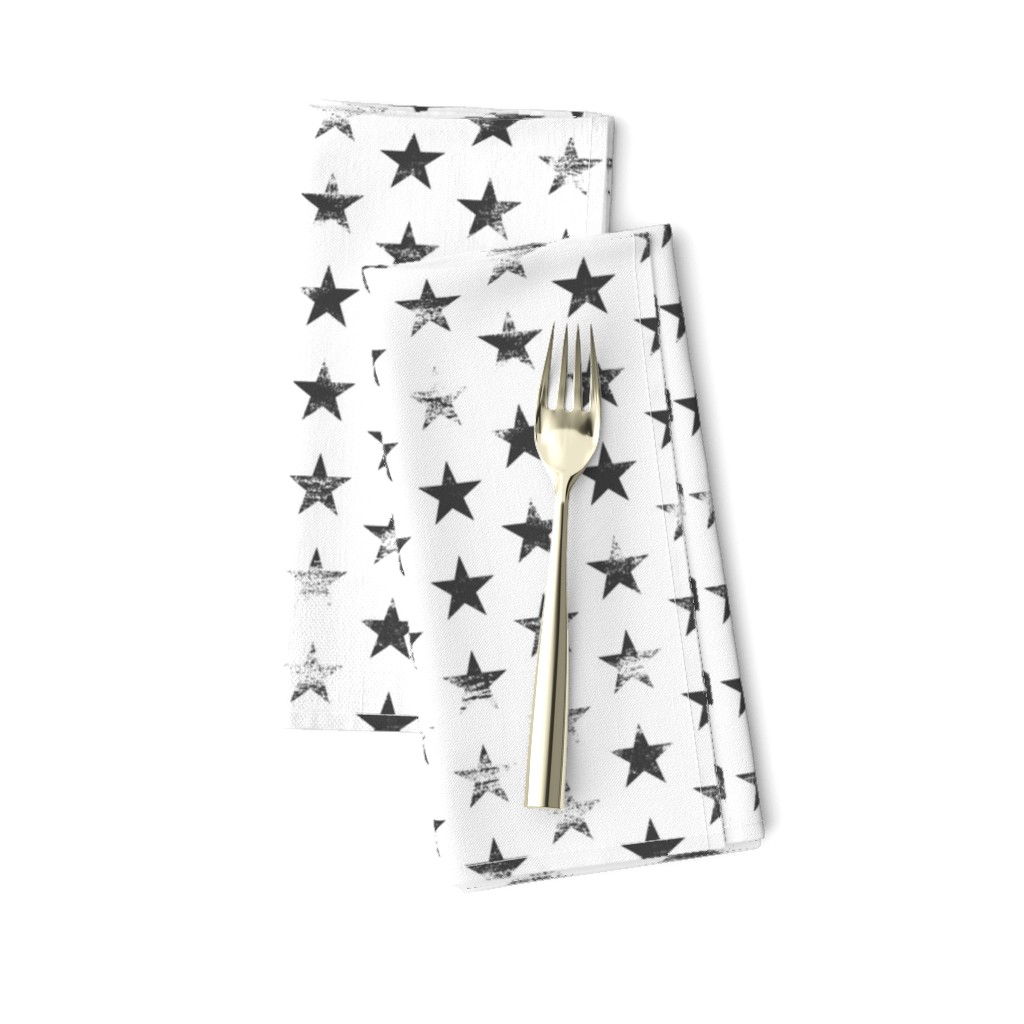 Distressed Charcoal Stars on White (Grunge Painted Vintage 4th of July American Flag Stars)