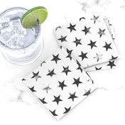 Distressed Charcoal Stars on White (Grunge Painted Vintage 4th of July American Flag Stars)