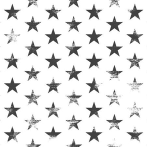 Distressed Charcoal Stars on White (Grunge Painted Vintage 4th of July American Flag Stars)